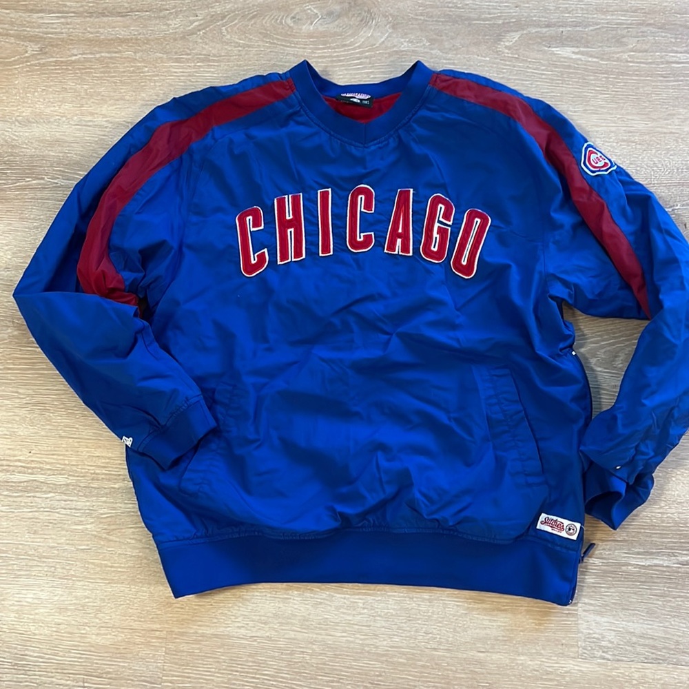 MLB Chicago Cubs baseball spellout logo lined pullover jacket front pocket large